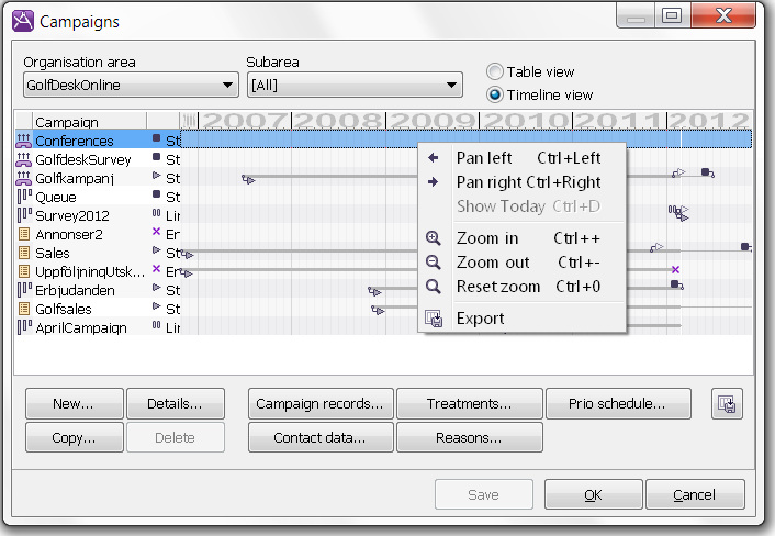 Timeline context menu